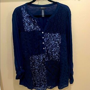 Style & Co. Navy Sequin Blouse